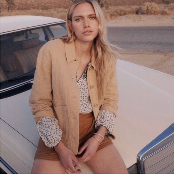 Madewell Quilted Lightspun Cropped Shirt-Jacket XS Desert Dune - Picture 11 of 12